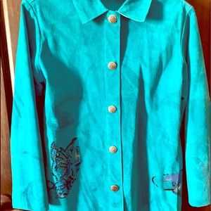 Turquoise suede embellish Chico’s jacket